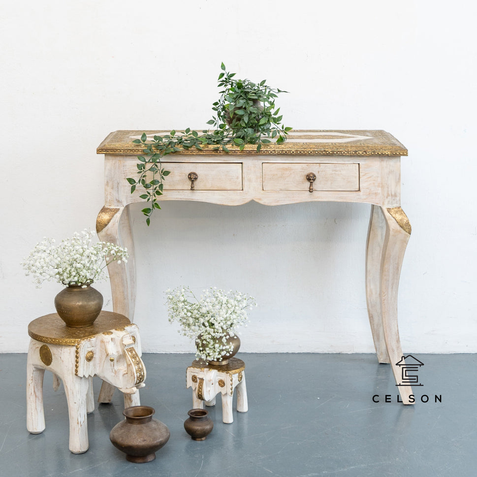 Yubi Wooden Brass Inlaid Console Table