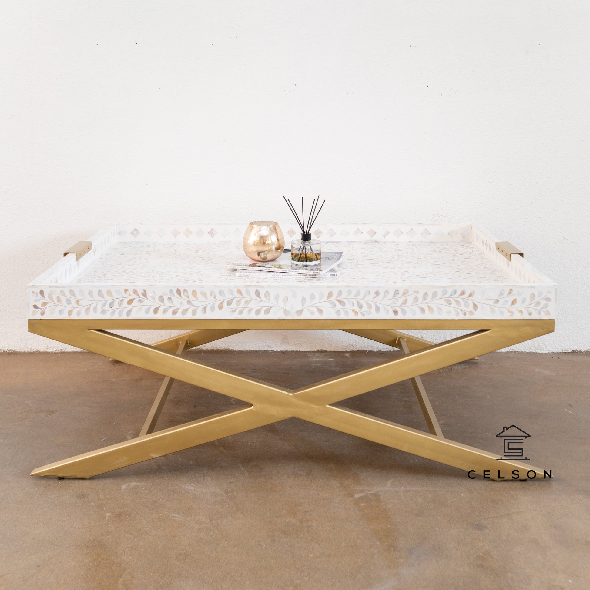 Evan Tray Mother of Pearl Inlay Coffee Table
