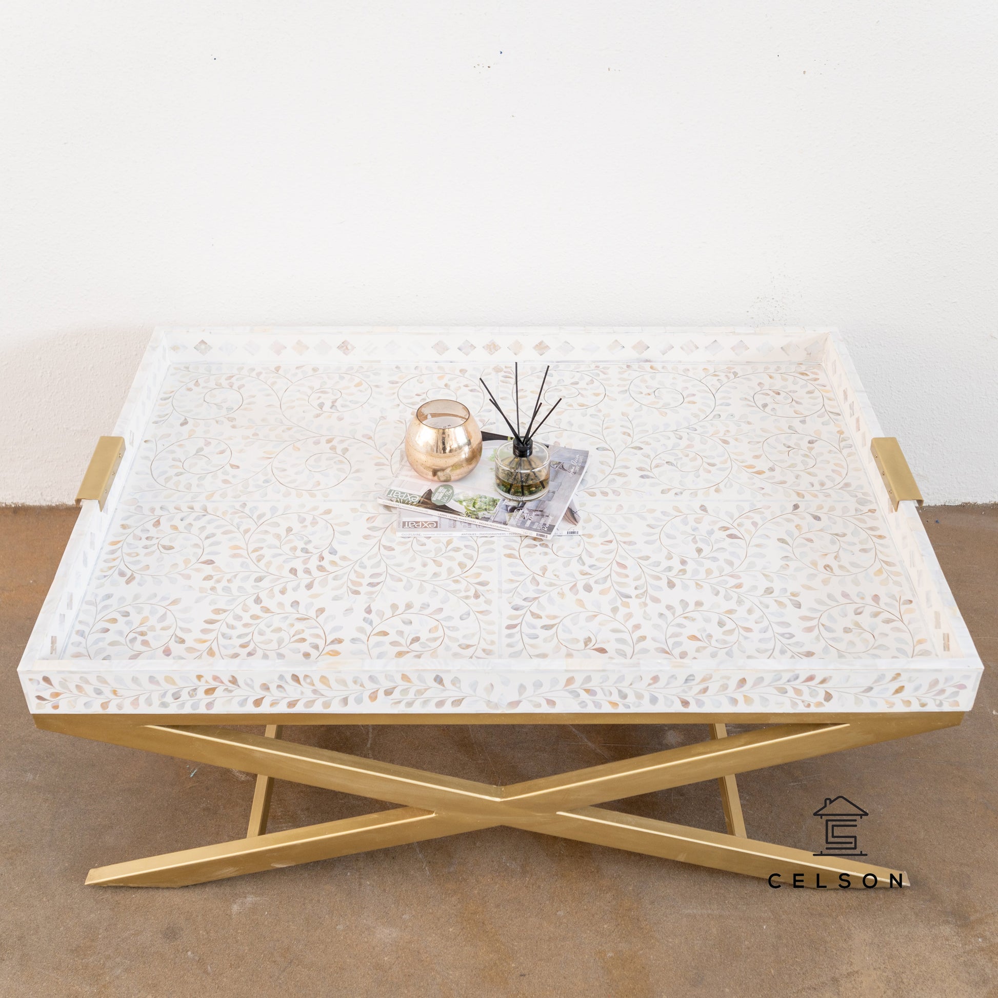 Evan Tray Mother of Pearl Inlay Coffee Table