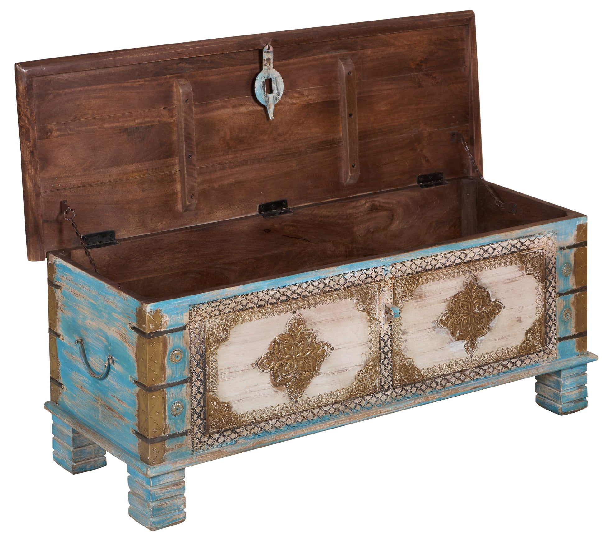 Evan  Vintage Style Brass Fitted Wooden Trunk