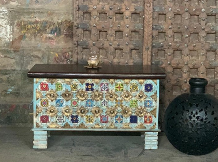 Maria Carved Tile Storage Trunk