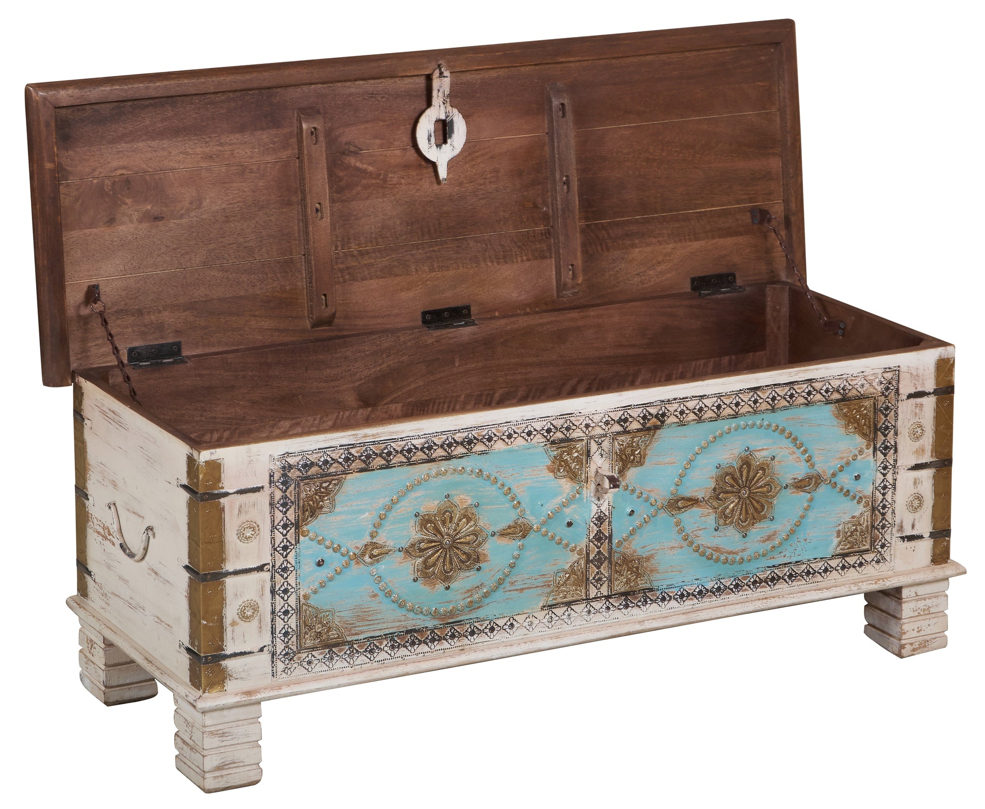 Samma  Vintage Style Brass Fitted Wooden Trunk