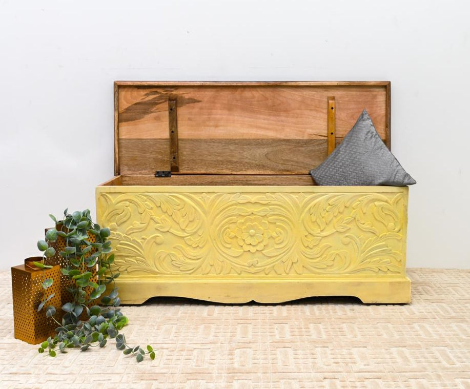 AnselIn Carved Wooden Storage Trunk