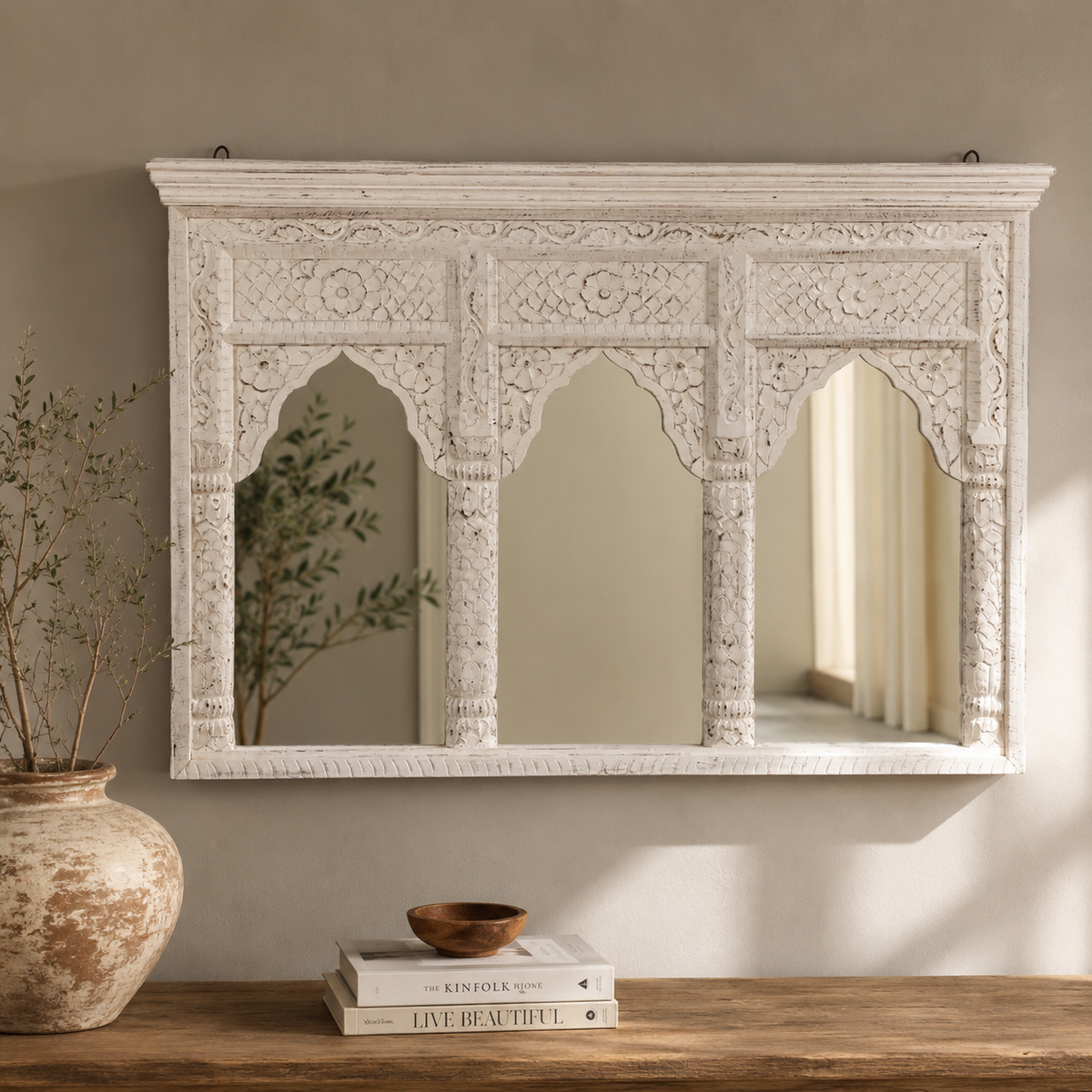 Mahee Hand Carved Wooden Arch Mirror