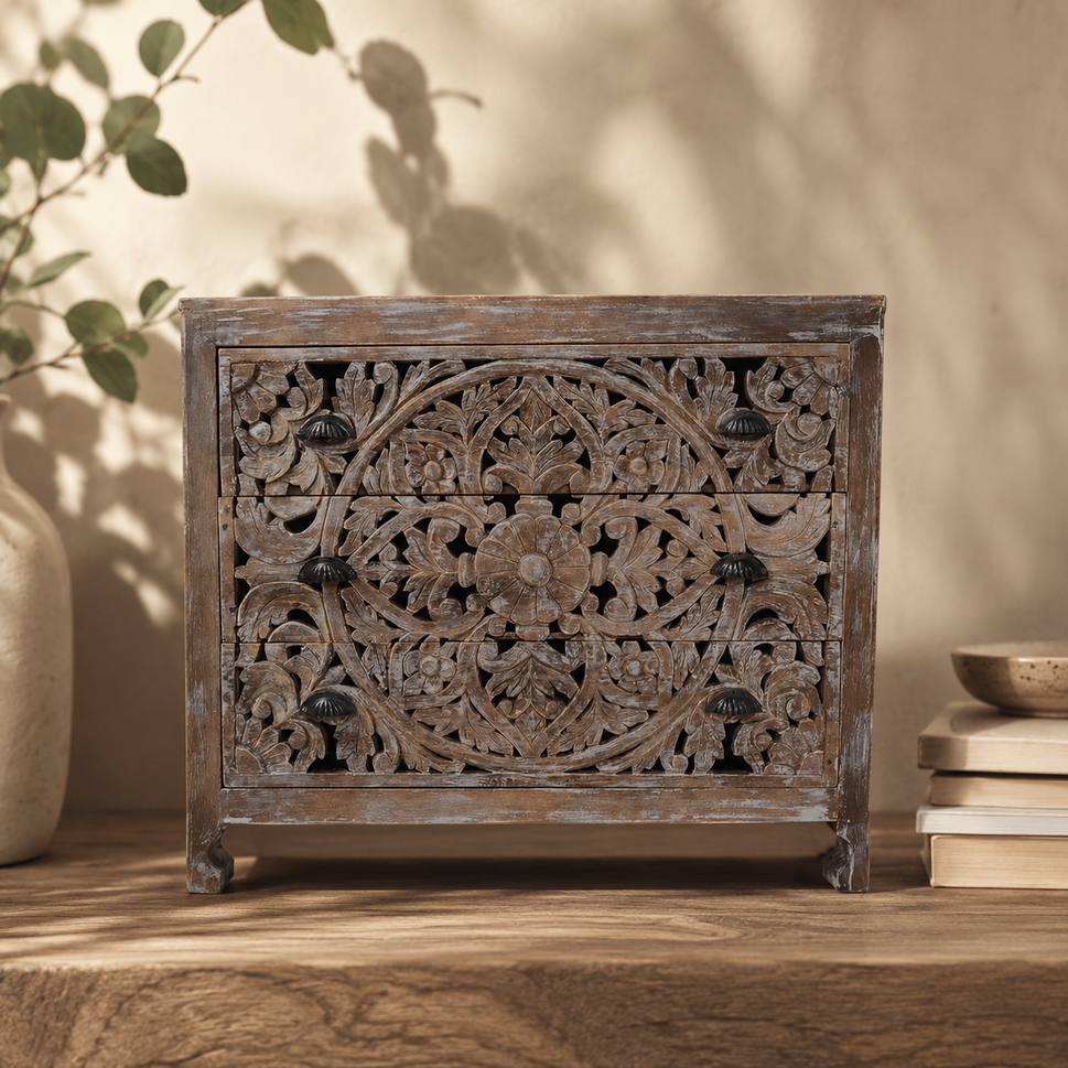 Herran Carved Wooden Chest of Drawer
