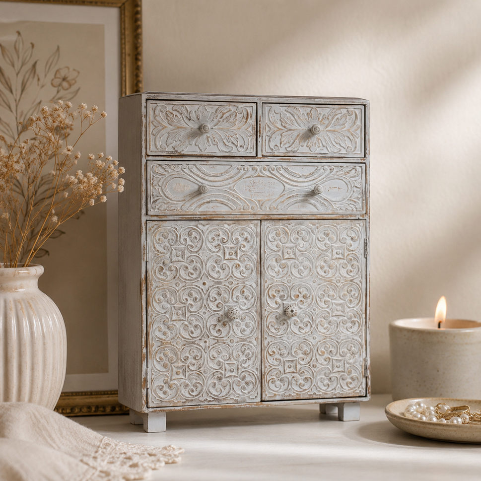 Nora Carved Wooden Chest of Drawer