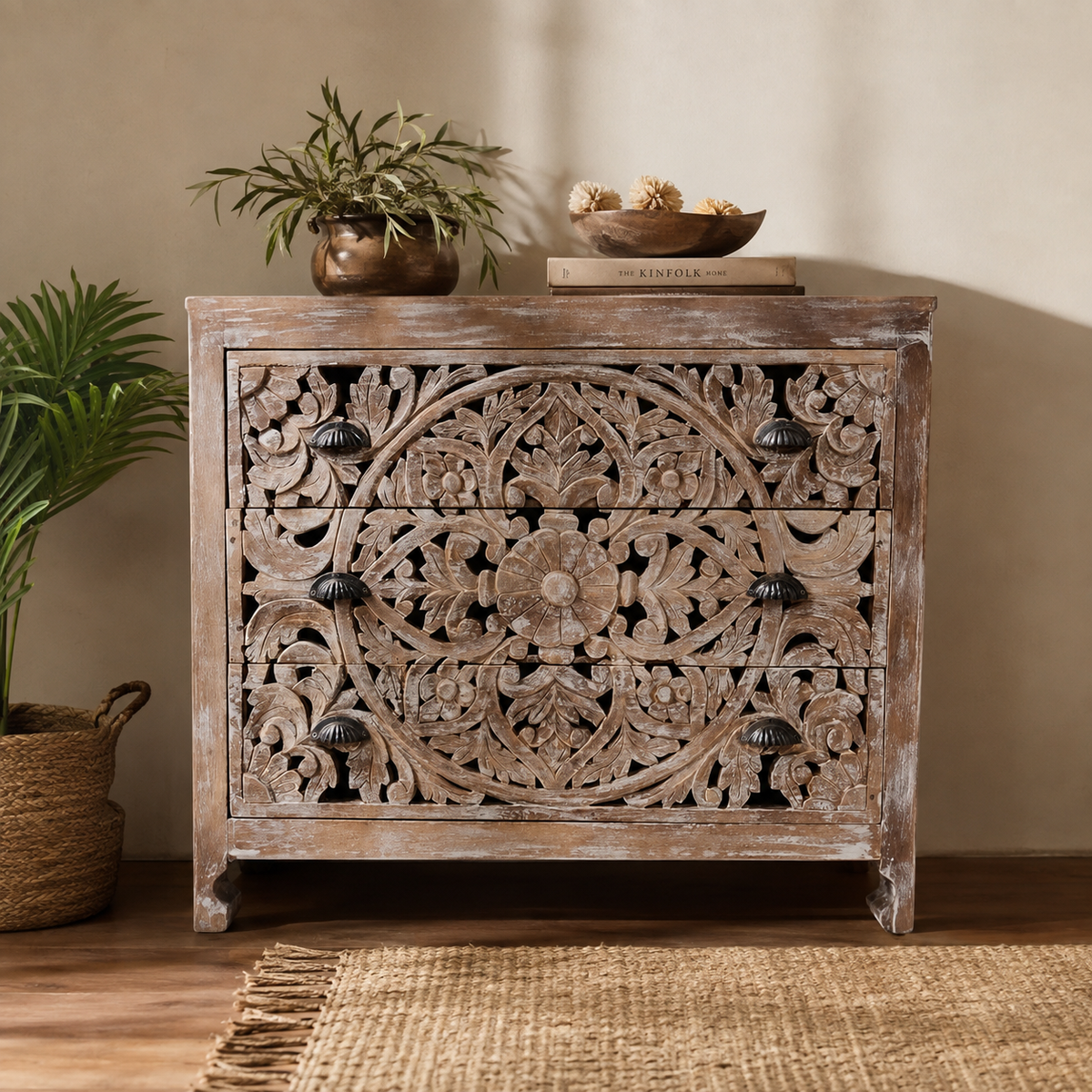 Herran Carved Wooden Chest of Drawer