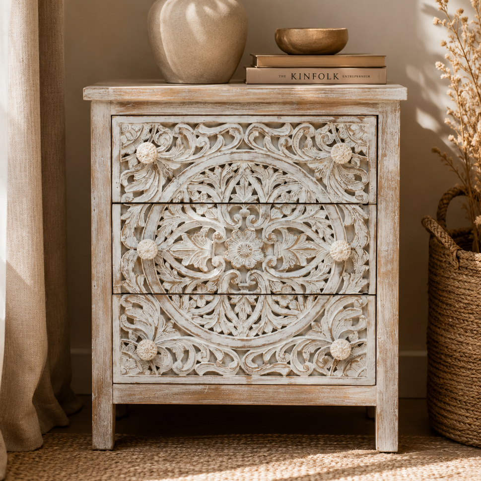 Hanna Carved Wooden Chest of Drawer