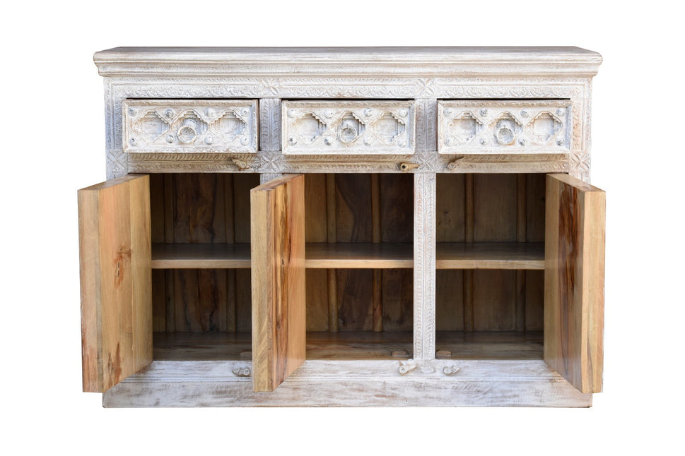 Daisy Hand Carved Wooden Sideboard