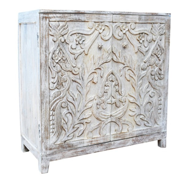 Kaye Hand  Carved Wooden Shoe Cabinet