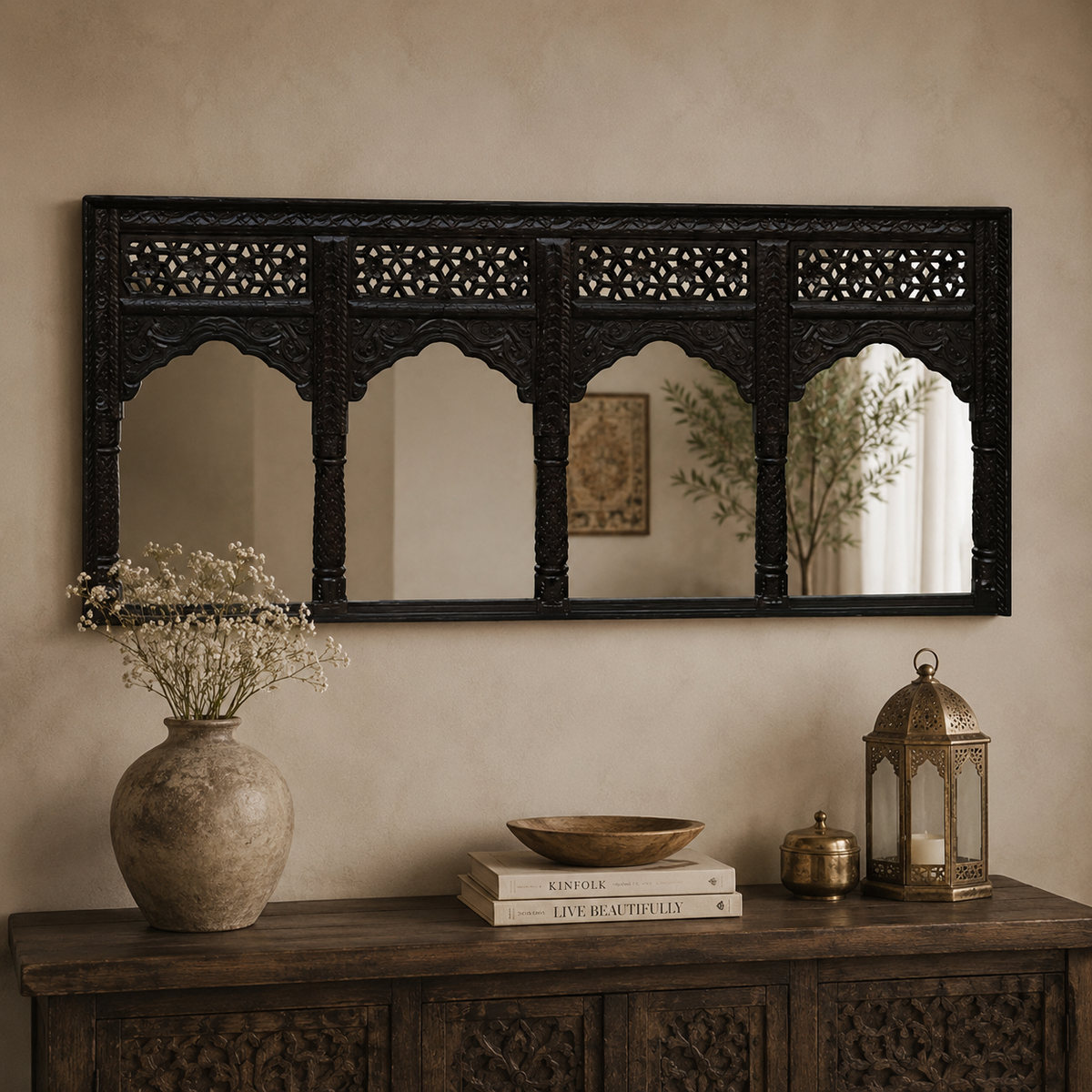 Laxmi Hand Carved Wodden Mirror
