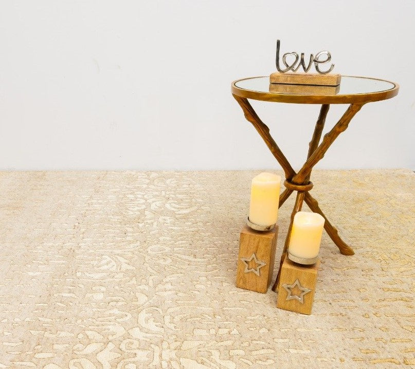 Jenn Carved Wooden Table with Mirror Top