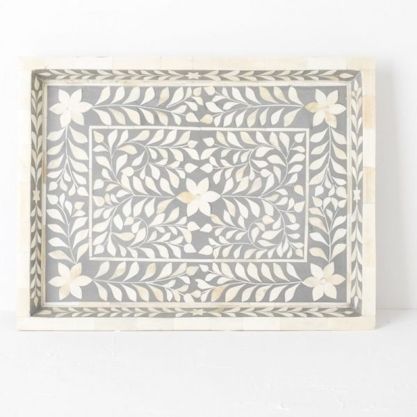 Marie Bone Inlay Tray with Floral Pattern