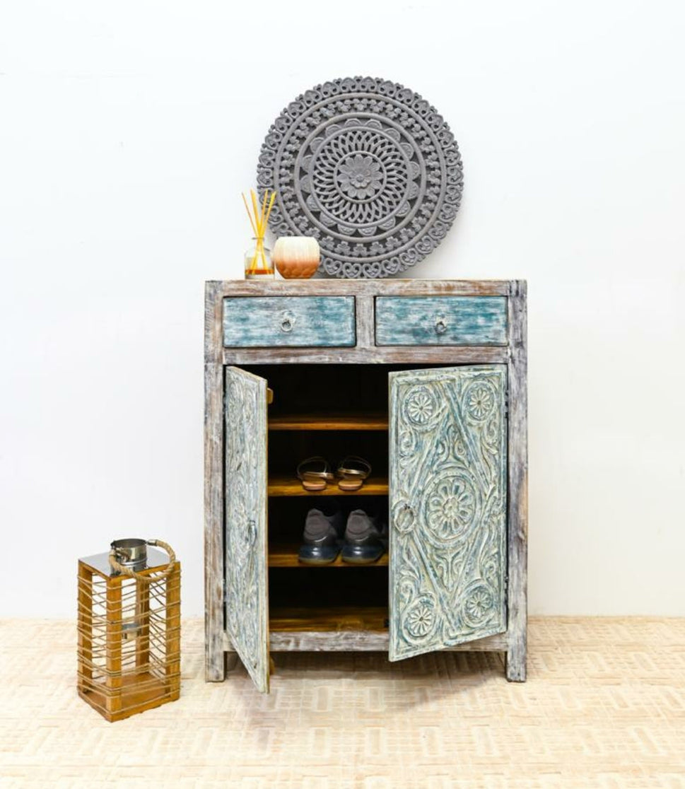 Jenn Hand Carved Wooden Shoe Cabinet