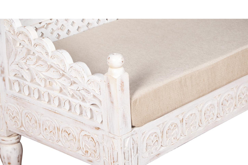 Ethan Wooden Hand Carved 3 Seater Sofa with Cushion Seat