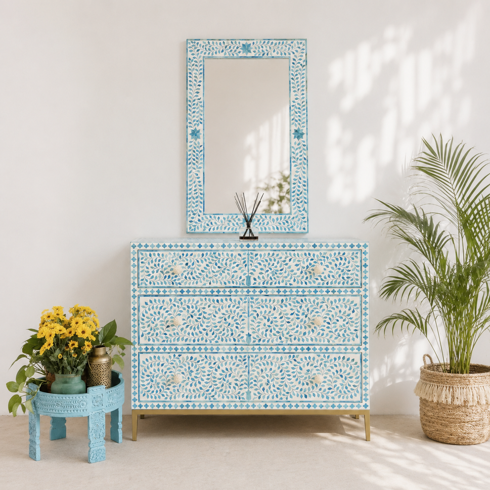 Vega Bone Inlay Chest and Mirror