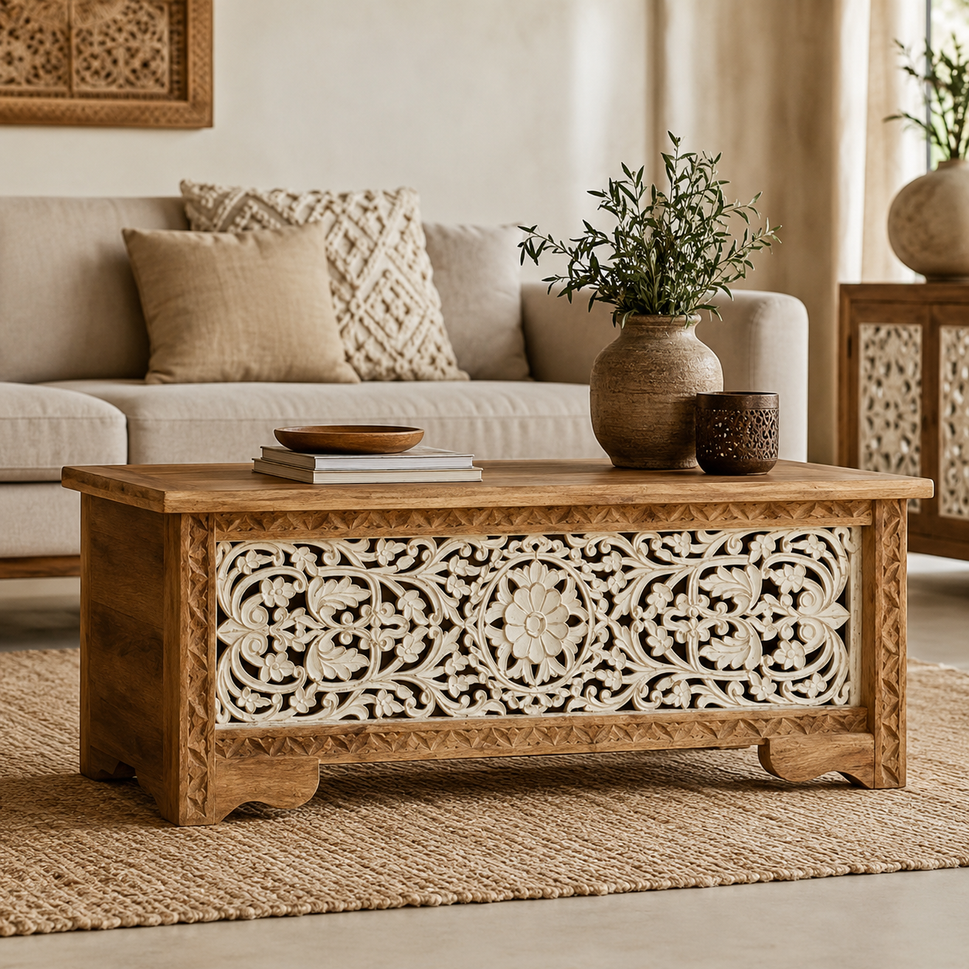 Eltona Carved Wooden Storage Trunk