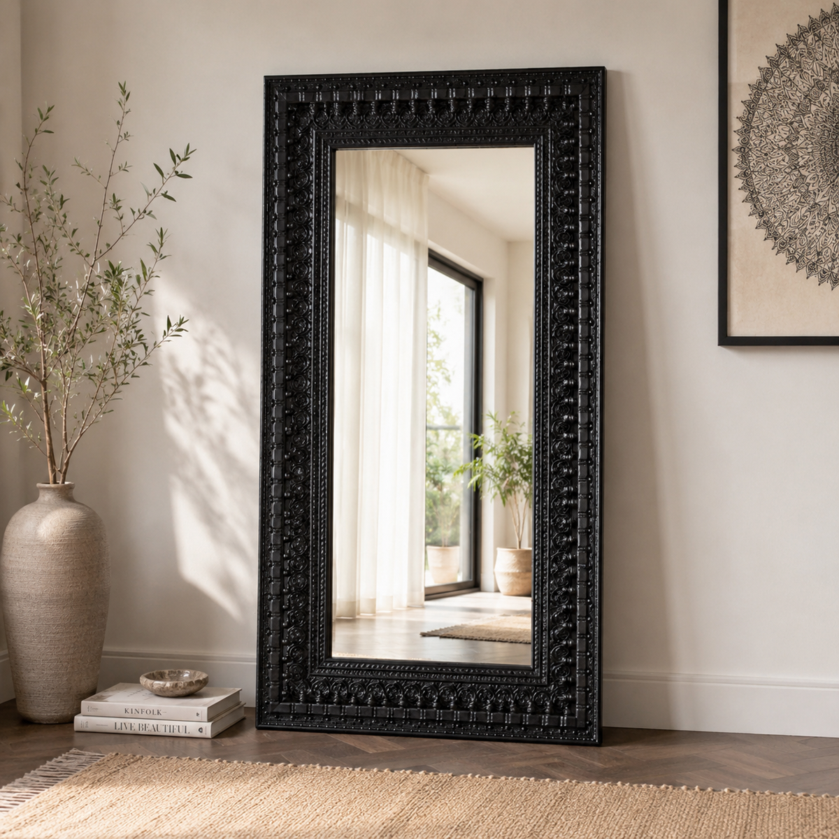 Daksha Hand Carved Wooden Mirror