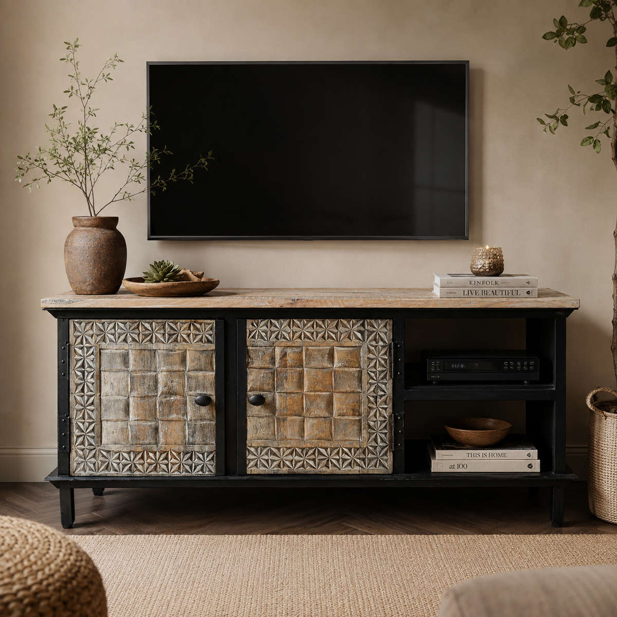 Austin Hand Carved Wooden TV Cabinet