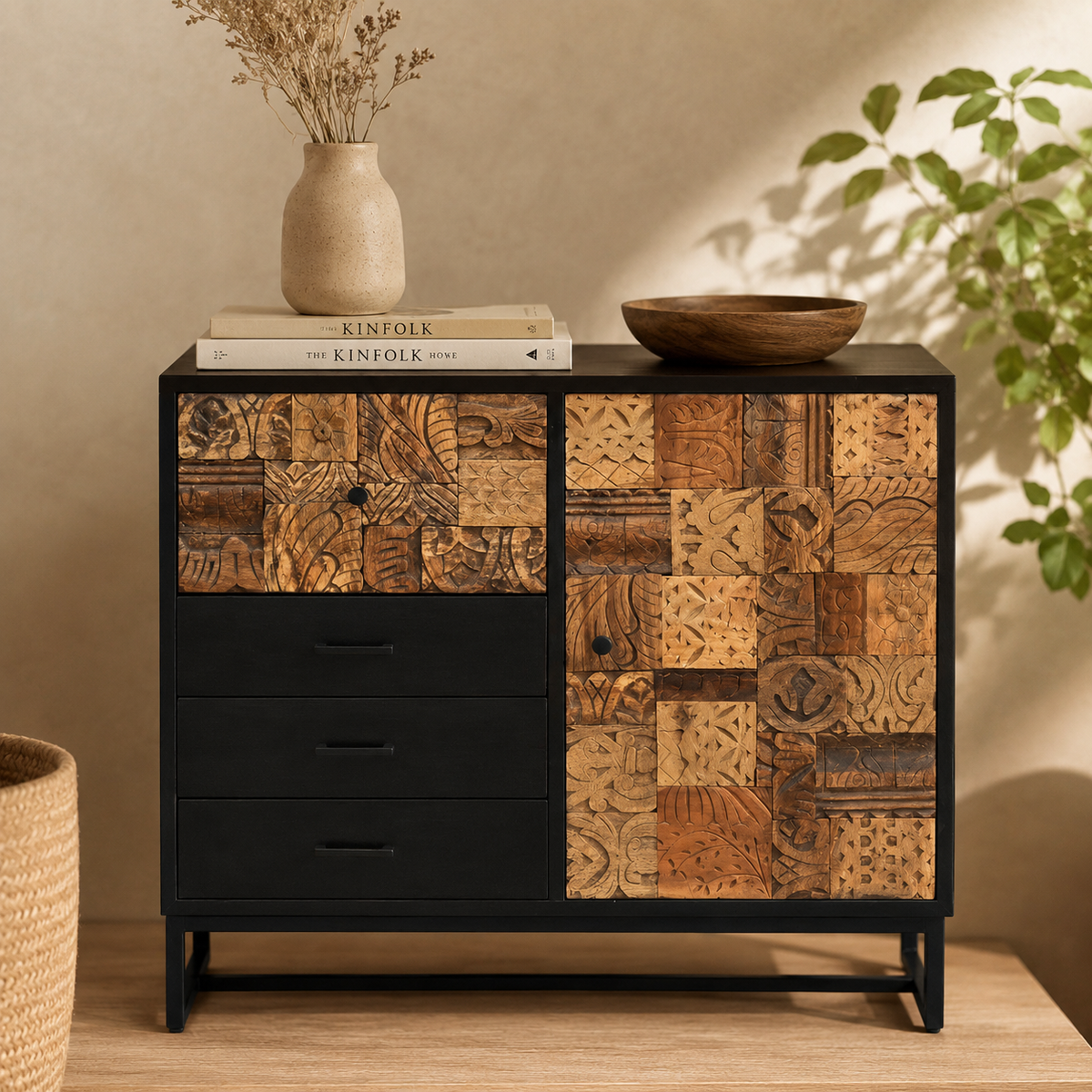 Sammy Carved Wooden Chest of Drawer