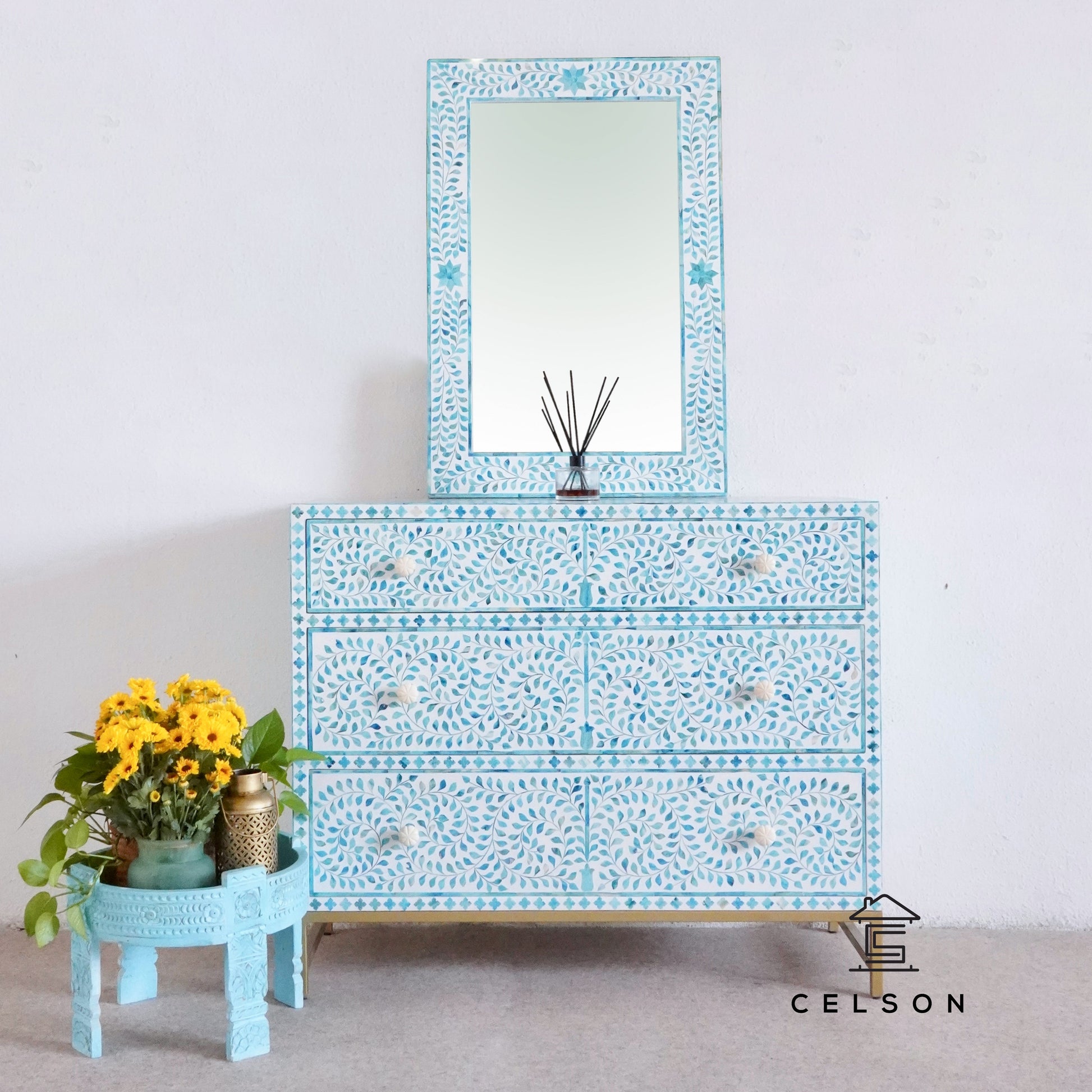 Vega Bone Inlay Chest and Mirror