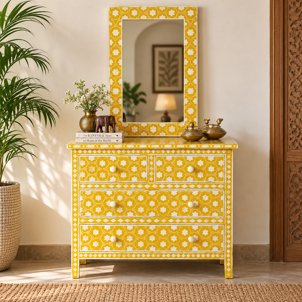 Zoya Bone Inlay Chest & Mirror