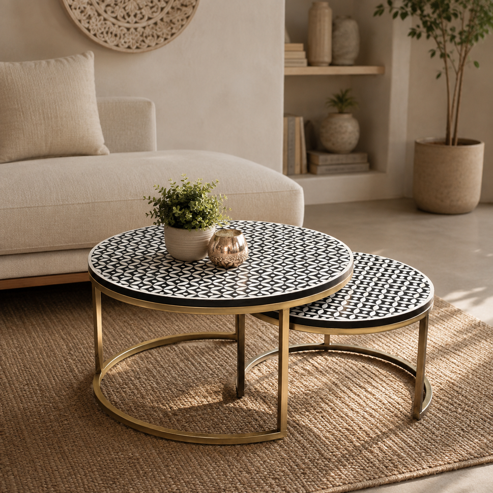 Nomaan Bone Inlay Nesting Coffee Table