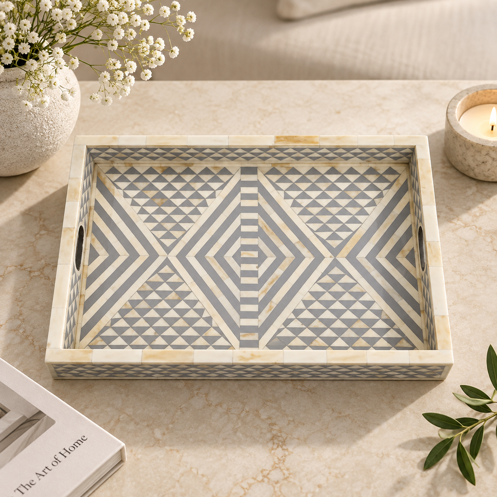 Tia Bone Inlay Chevron Pattern Tray