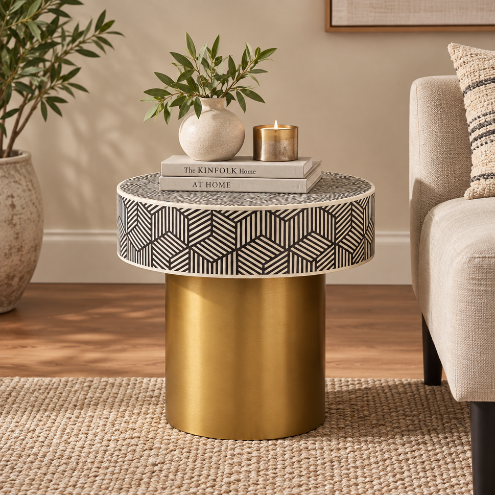 Pineapple Bone Inlay Side Table