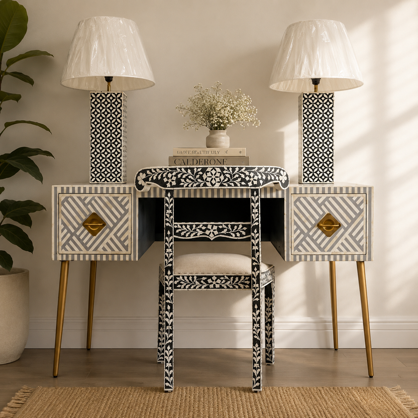 Elli Bone Inlay Work Desk & Chair