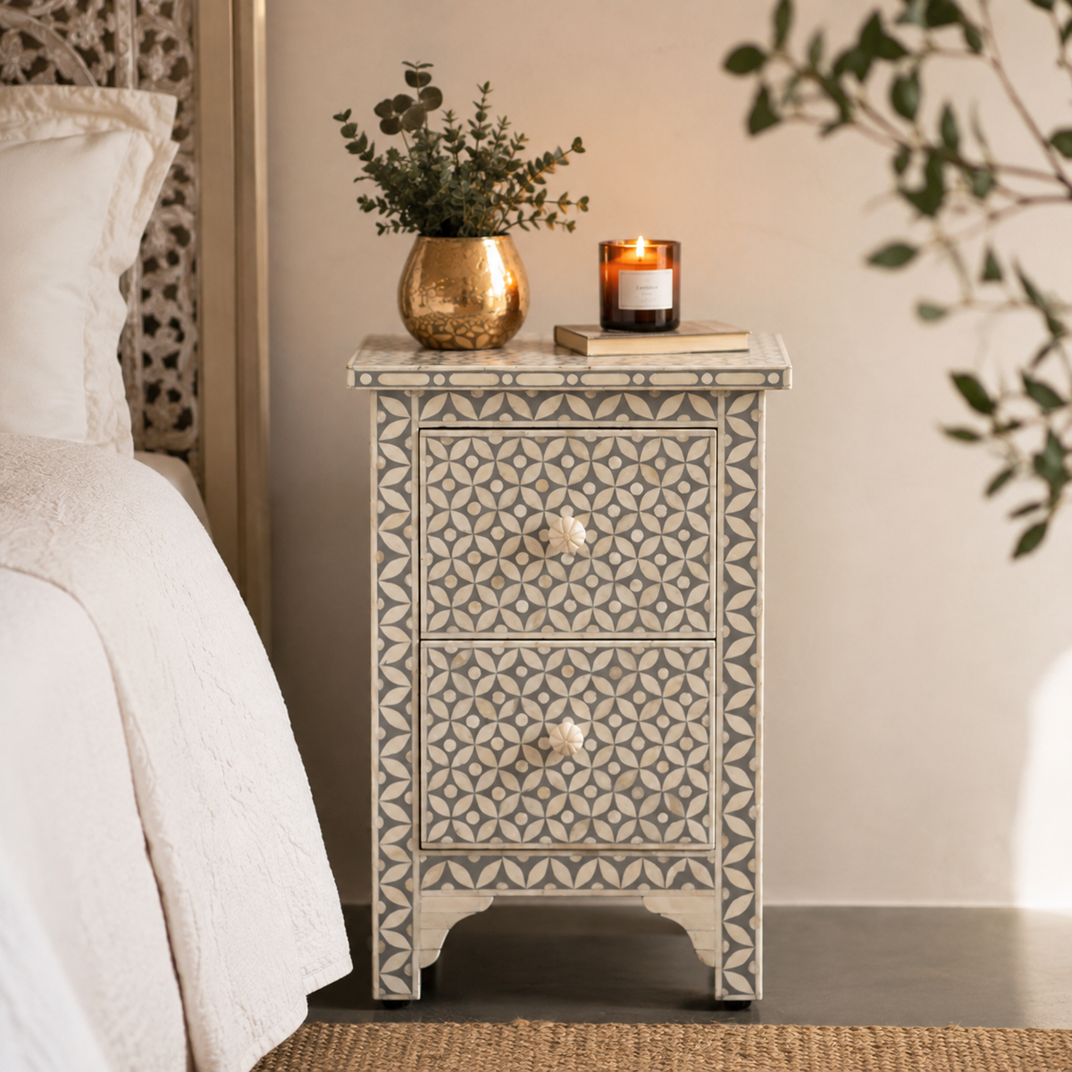 Lisslie Bone inlay Bed Side