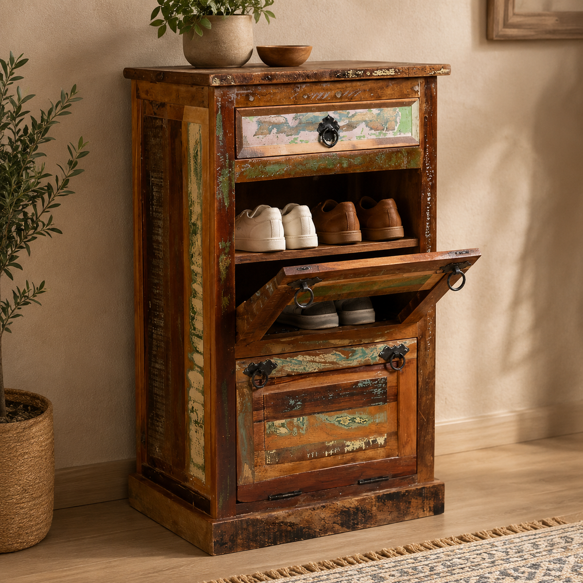 Matthew Carved Wooden Shoe Cabinet