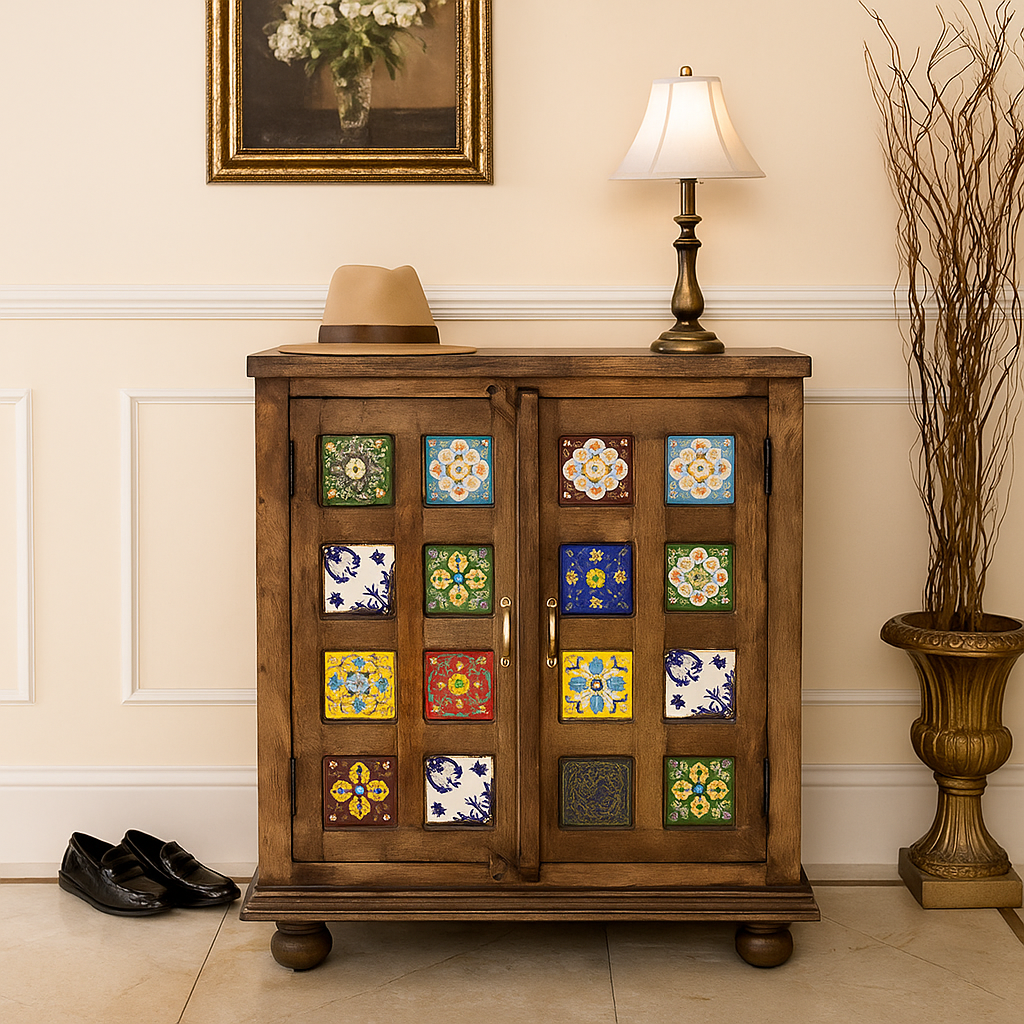 Rae Hand Carved Tiles Shoe Cabinet