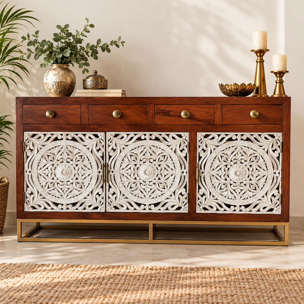Tim Hand Carved Wooden Sideboard