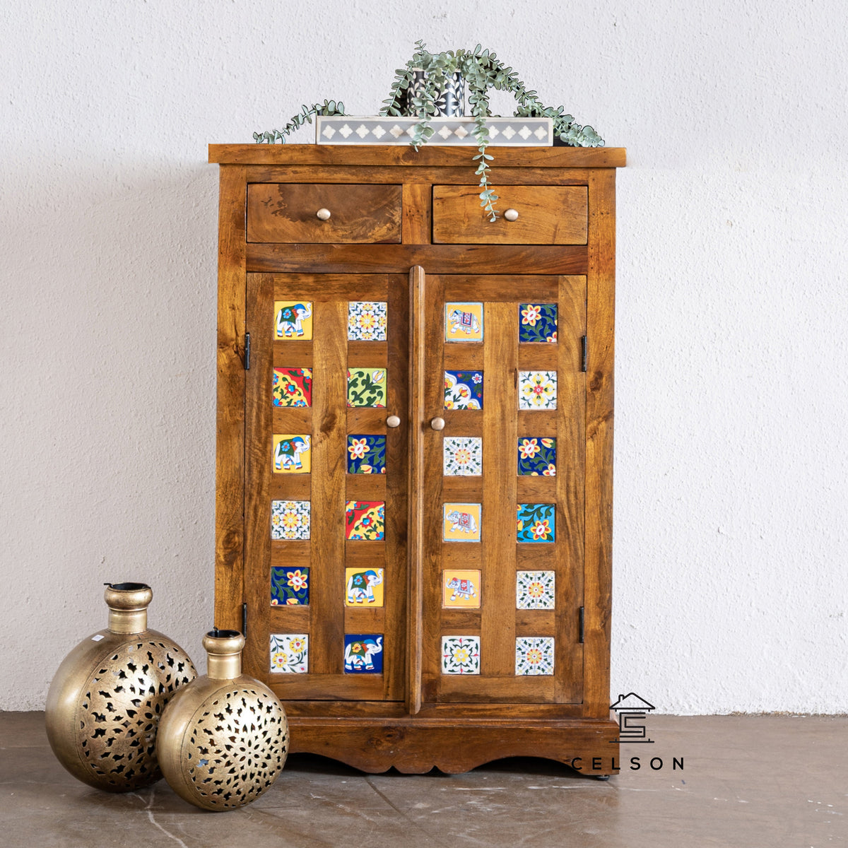 Zariah Hand Carved Tile Shoe Cabinet