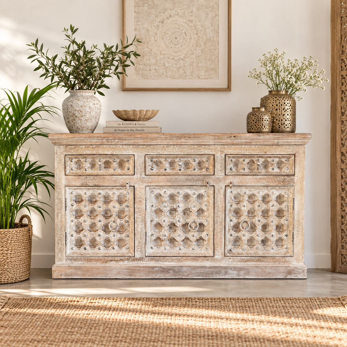 Kelly Hand Carved Wooden Sideboard