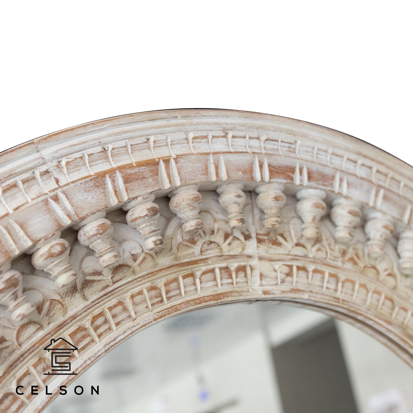 Becca Carved Spindle Round Mirror