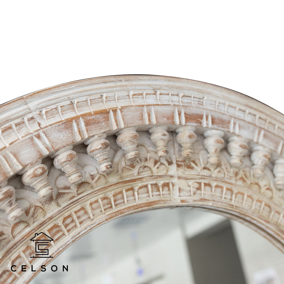Becca Carved Spindle Round Mirror