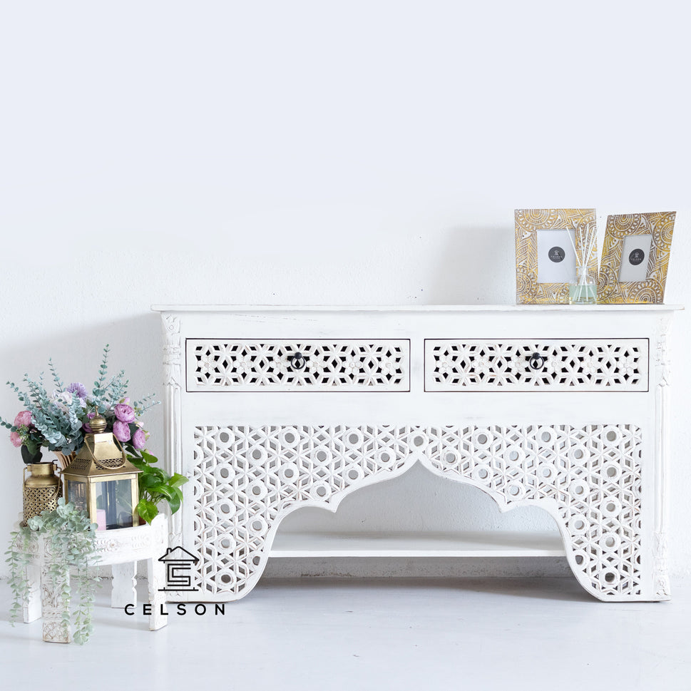 Penny Hand Carved Wooden Console Table