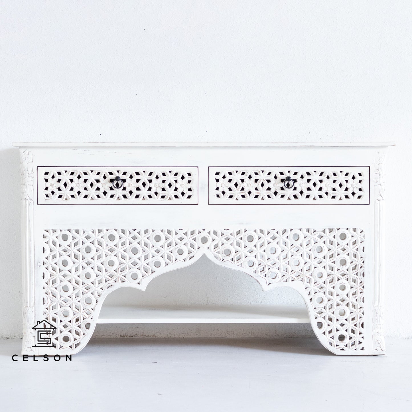 Penny Hand Carved Wooden Console Table