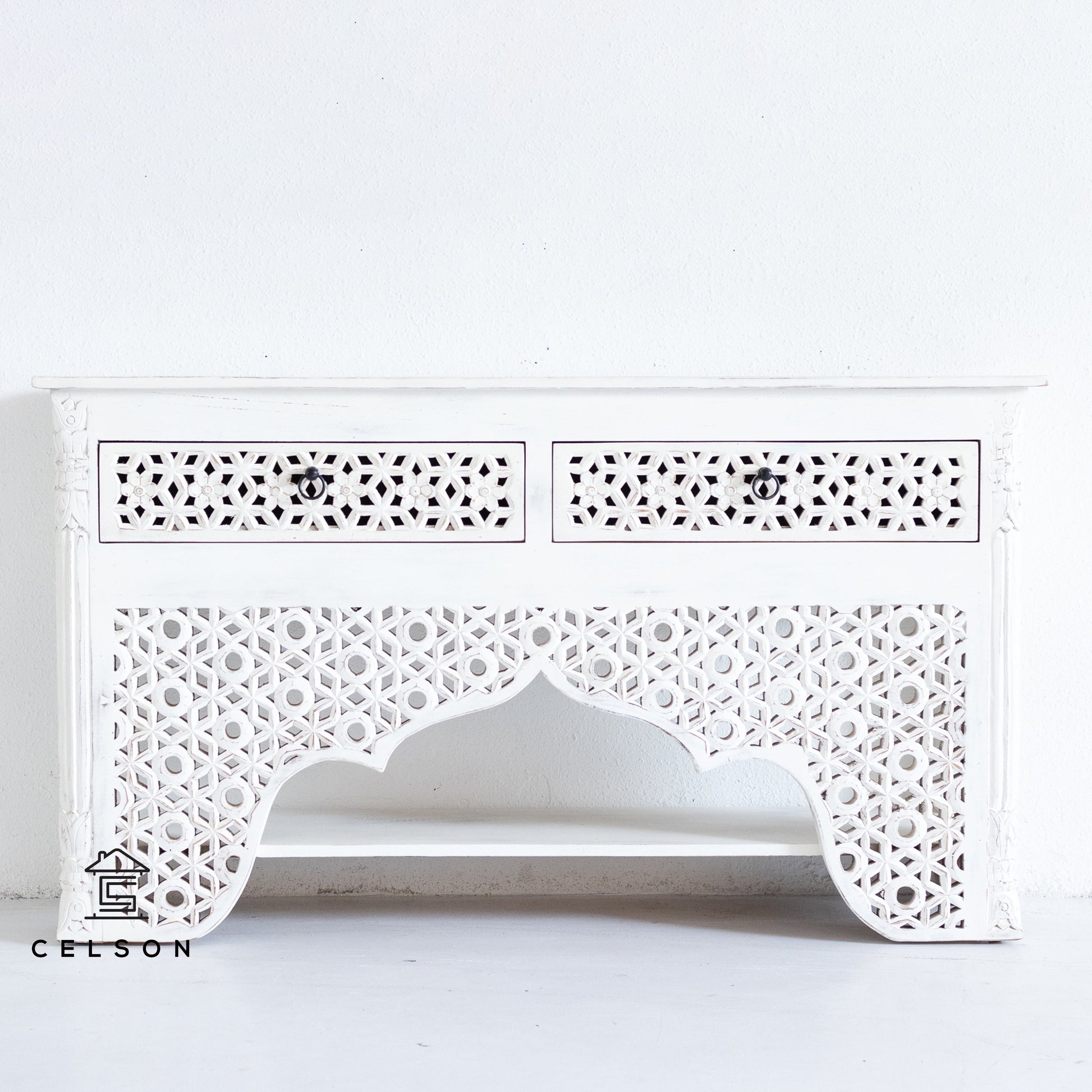 Penny Hand Carved Wooden Console Table