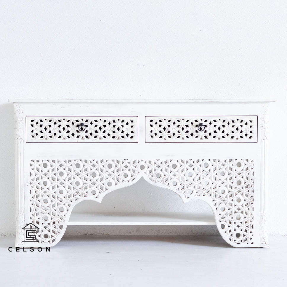 Penny Hand Carved Wooden Console Table