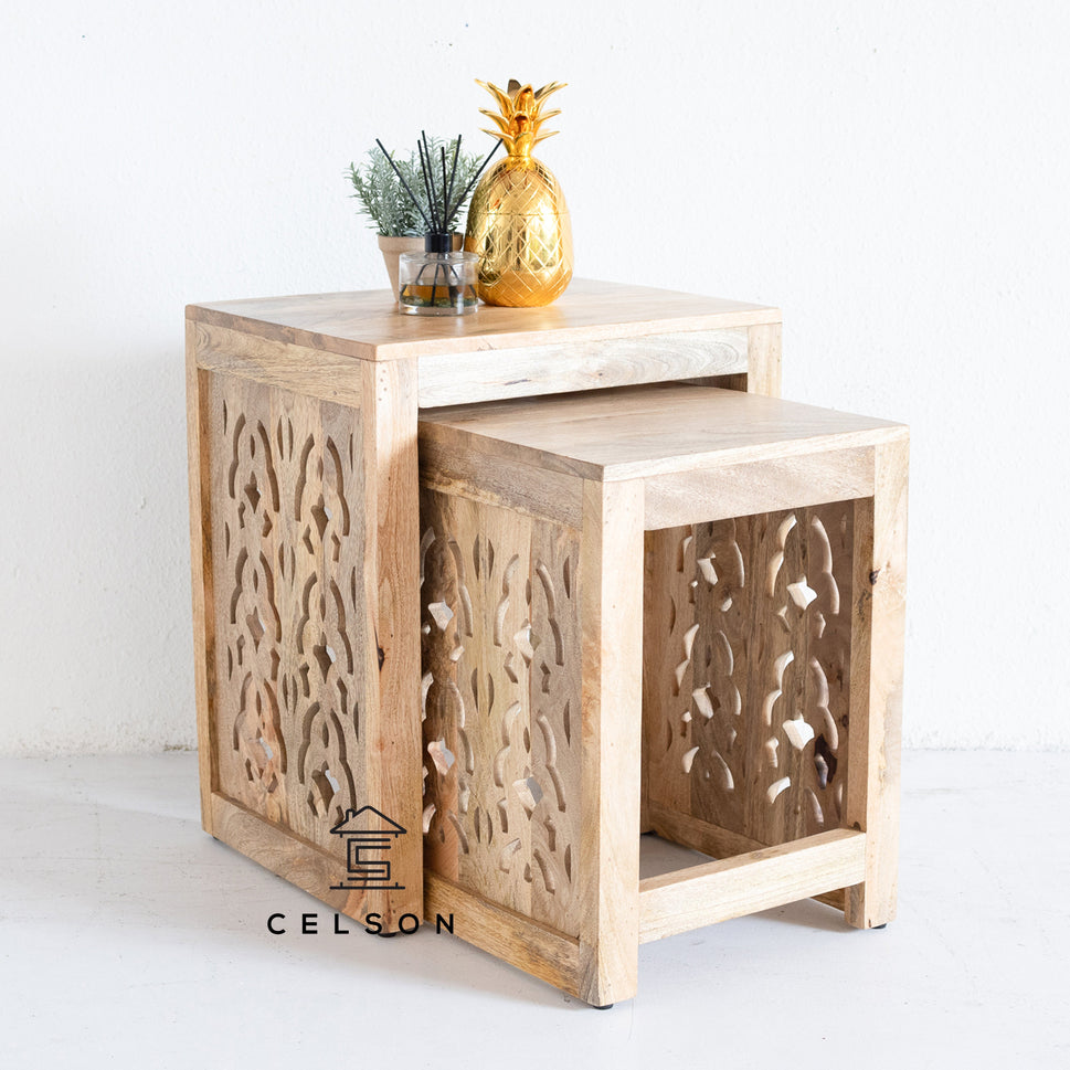 Alexa Hand Carved Wooden Nesting Tables