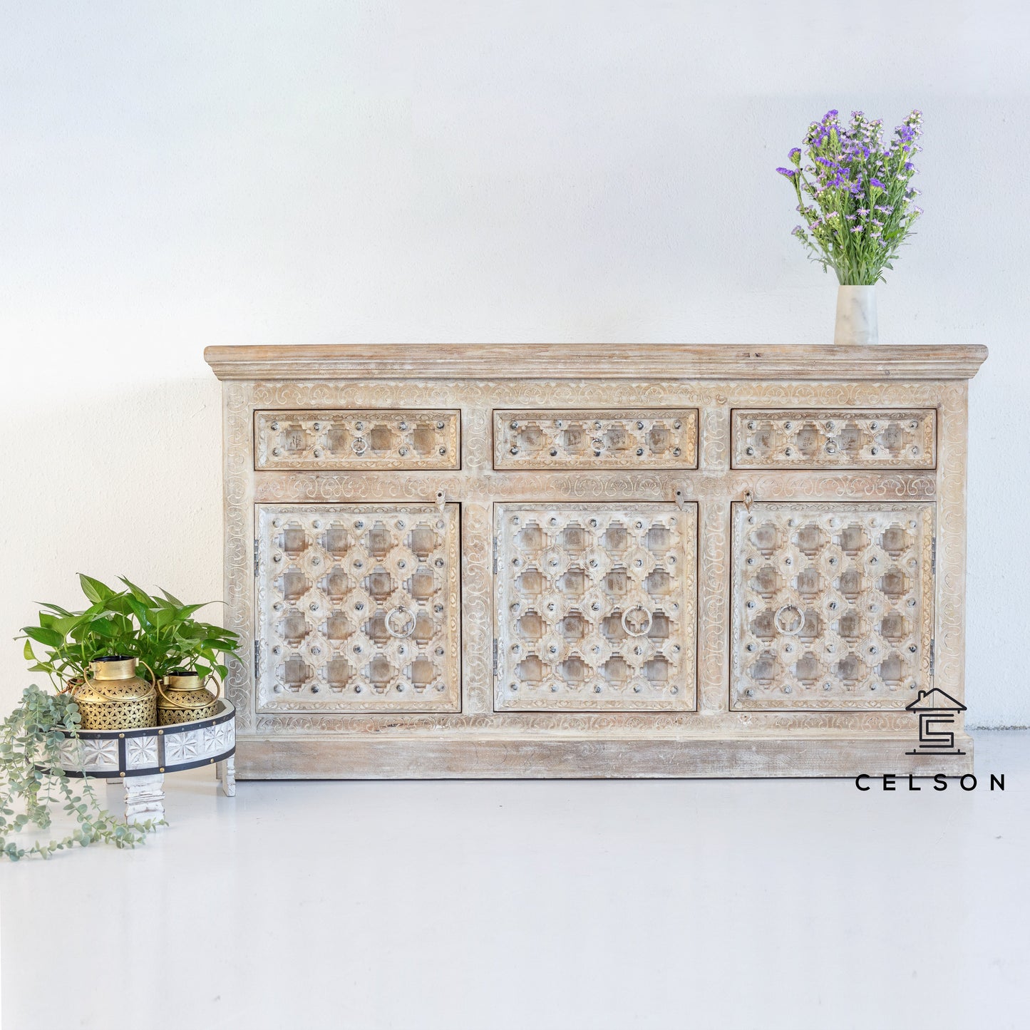 Kelly Hand Carved Wooden Sideboard
