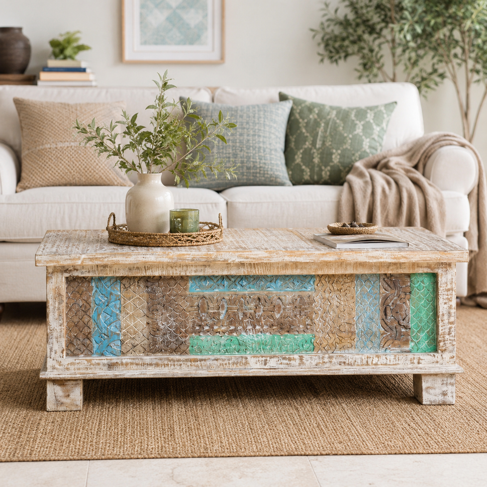 Marie Carved Wooden Storage Trunk