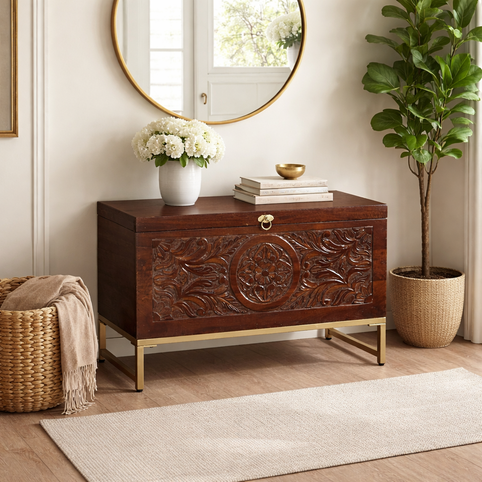 Theora Carved Storage Trunk