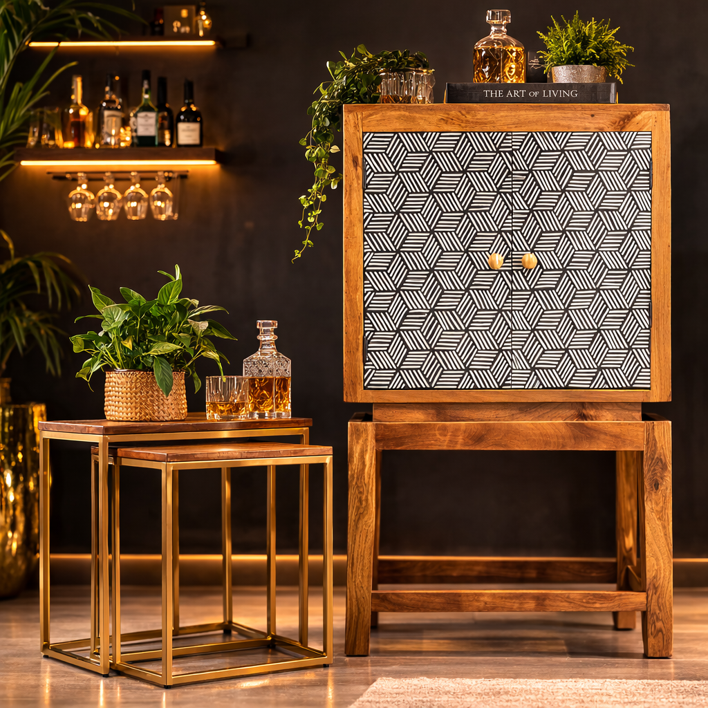Toby Bone Inlay Bar Cabinet