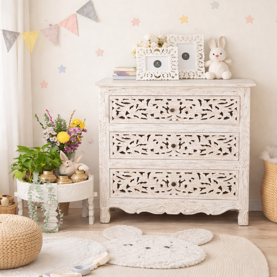 Farrell Carved Wooden Chest of Drawer