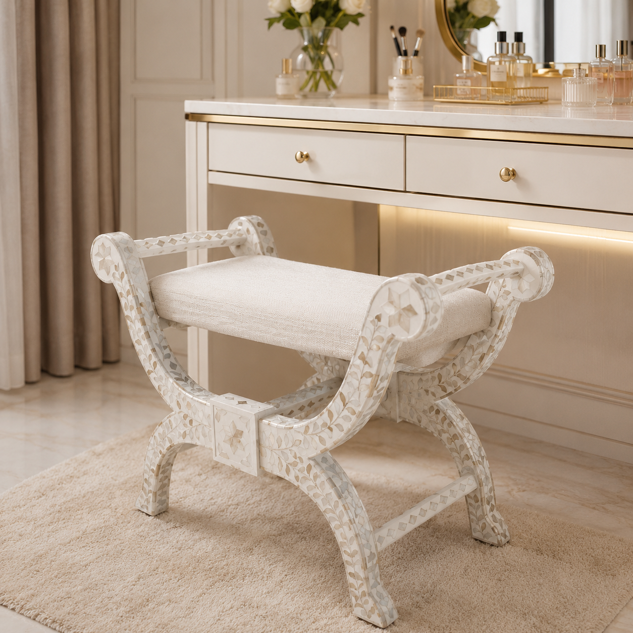 Kai Mother of Pearl Inlay Vanity Stool