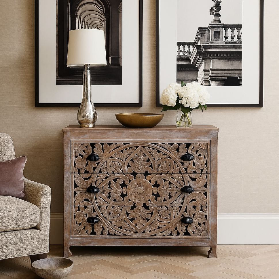 Herran Carved Wooden Chest of Drawer